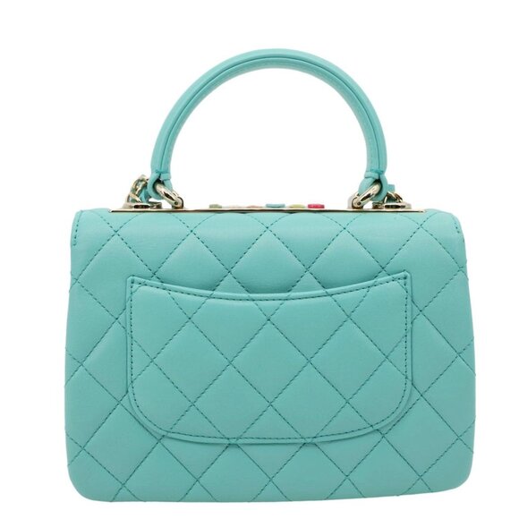 Chanel  Trendy CC Flap Mini Quilted Lambskin Top Handle Shoulder Bag Turquoise - Picture 4 of 12